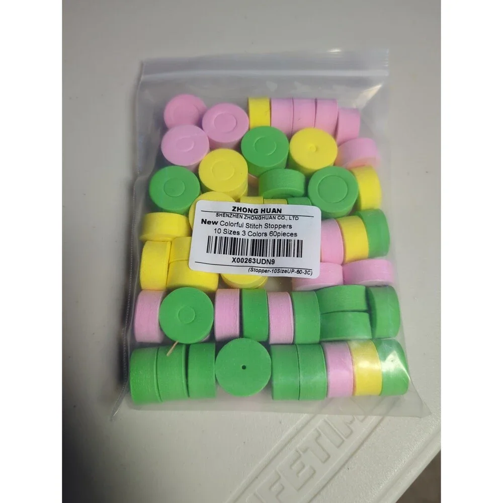 Colorful Stitch Stoppers 10 Sizes 3 Colors 60 Pcs - Pink, Green, Yellow Stitch